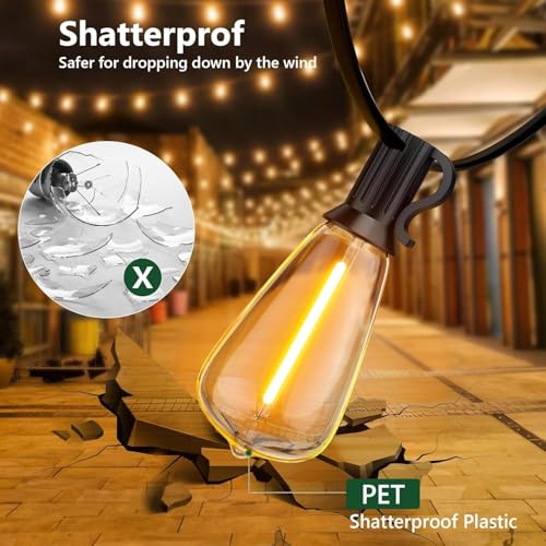 25FT Outdoor String Lights, Waterproof Patio Lights with Shatterproof ST38 Vintage Edison Bulbs, Connectable Outside Hanging Lights for Backyard, Porch, Deck, Balcony, Garden, 2700K Dimmable - size: 25FT-1