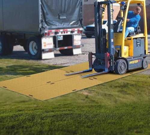 Mytee Products 3' x 6' Ground Protection Mats with Double Sided Diamond Plated Tread Design - High Density Polyethylene Mat, Easily Supports 60 Ton Loads on Lawns, Dirt, and Any Other Areas (12 Pack) - color: Tan, size: 3 x 6 Feet, style: 12 - Pack