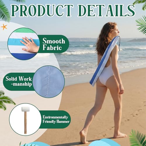 Cinnvoice 20ft Stripe Beach Windscreen Set Long Privacy Screen with 6 Hardwood Poles Rubber Mallet and Carry Bag Portable Beach Fence Wind Blocker for Summer Outdoor Sand Wind Protection - style: Stripe
