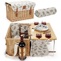 WILLOW WEAVE Picnic Basket with Table, Wine Picnic Basket Set 4, Wicker Picnic Basket for 4, Willow Hamper Service Gift Set with Blanket & Portable Wine Snack Table for Camping and Outdoor Party - size: L for 4P-Leaf