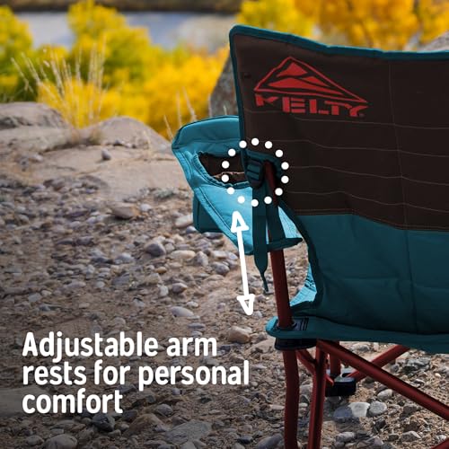 Kelty Deluxe Lounge Chair – Folding Outdoor Camp Chair, Insulated Cupholders, Customized Recline, Steel Frame, Padded Roll Storage, 2024 (Deep Lake) - color: Deep Lake / Fallen Rock