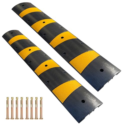 Rubber Speed Bump 6 Feet Rubber Driveway Modular Heavy Duty Speed 72.4 x 12 x 2.4 Inch Cable Protector Ramp for Garage Gravel Roads Asphalt Concrete, 6Ft-Speed Bump (2 pack 6ft speed hump) - color: 2 pack 6ft speed bump