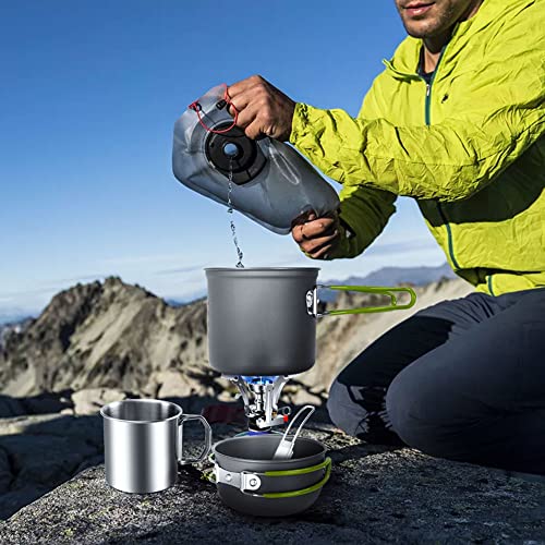 Odoland 8pcs Camping Cookware Mess Kit, Camping Pot and Pan Set with Mini Backpacking Stove, Stainless Steel Cup, Spork and Tank Bracket, Cooking Gear for Outdoor, Hiking, Picnic, Campfire - color: Green