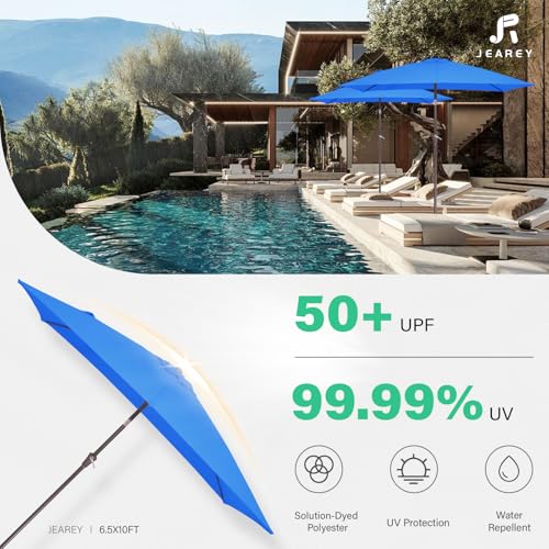 JEAREY 6.5x10 ft Rectangular Patio Umbrellas Rectangle Outdoor Umbrella with Push Button Tilt and Crank, Market Table Umbrella 6 Sturdy Ribs UV Protection for Poolside Garden Backyard Deck, Royal Blue - color: Royal Blue