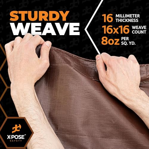 Xpose Safety Super Heavy-Duty 8' x 10' Brown Poly Tarp (8-Pack) - 16 Mil Waterproof & UV Resistant, Rip-Proof with Reinforced Edges & Grommets - color: Brown, size: 8' X 10' (8-pack)