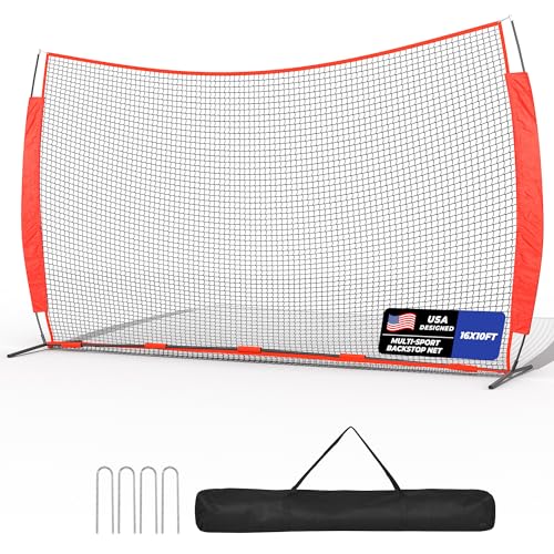 12x9/16x10/20x10ft Barricade Backstop Net, Ball Sports Barrier Netting, Protection Screen for Baseball Softball Lacrosse Soccer Hockey Training for Backyard with Carry Bag - size: 16x10ft
