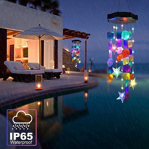 Solar Shell Gift for Mom Grandma Girls, Colorful Solar Wind Chimes for Outside, Outdoor Decorative Mobile Lights for Garden, Yard, Patio, Window, Party,Christmas Outdoor Decorations - color: Multicolor