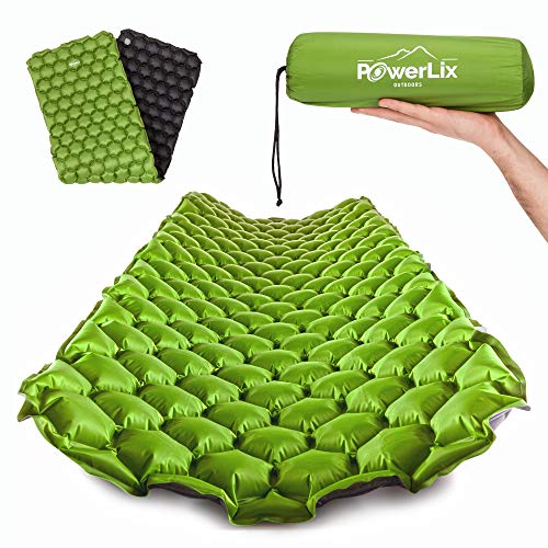 POWERLIX Ultralight Inflatable Camping Sleeping Pad - Camping Mattress Sleeping Mat for Backpacking, Hiking, Compact Lightweight Sleeping Pad for Camping, Inflation Bag/Repair Kit Included - color: Green & Black
