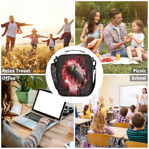 Kids Lunch Bag for Boys American Football Insulated Lunch Box with Side Pocket Reusable Leakproof Lunchbox Cooler Tote for School Picnic Travel - color: Rugby