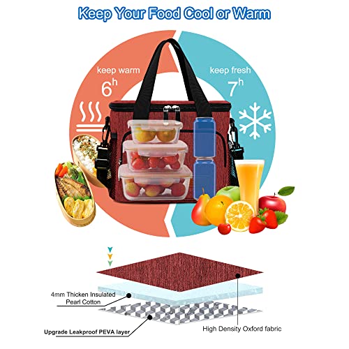 Femuar Lunch Bags for Women/Men, Insulated Lunch Bag for Work Office Picnic - Lunch Cooler Bag Leakproof Lunch Box with Adjustable Shoulder Strap - Red - color: 5-Red, size: Medium Size