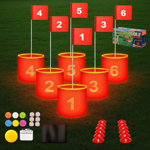 Golf Yard Bucket Games, 6 Holes Golf Practice Game with Flag, Indoor Outdoor Golf Chipping Game for Park, Beach, Backyard, Lawn - size: 5 SET
