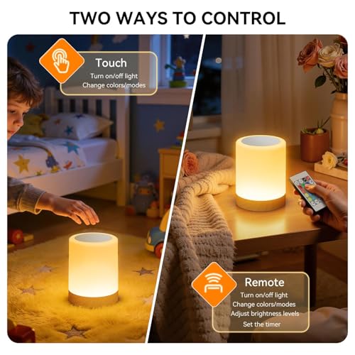 Auxmir Night Light for Kids Baby, Dimmable Touch Lamp for Nursery, 13 Colors 5 Brightness, Portable Rechargeable Table Lamp for Nightstand, Kids Night Light for Bedroom Living Room, Brown-with Remote - color: Brown-with Remote
