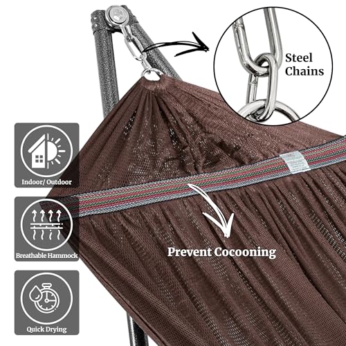 Tranquillo Universal Double Hammock with Stand Included for 2 Persons/Foldable Hammock Stand 600 lbs Capacity Portable Case - Inhouse, Outdoor, Camping, Brown - color: 1. Brown