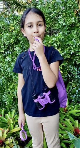 Adventure Kidz - Outdoor Exploration Kit, Children’s Toy Binoculars with Case, Flashlight, Compass, Fox Whistle, Magnifying Glass, Backpack. Great Kids Set for Camping, Hiking, STEM, Pretend Play. - color: Purple