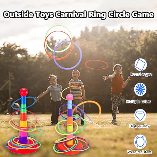 Colorful Plastic Sport Ring Toss Game Set for Kids,2 Colorful Columns+48 Rings+12 Bean Bags,Outside Toys Carnival Ring Circle Game,Outdoor Kids Sports Educational Toys - color: Multicolor, 36 rings