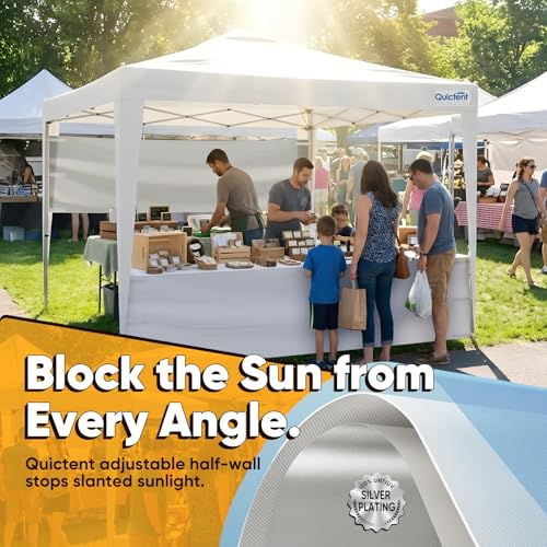 Quictent 10x10 Pop Up Canopy Tent with 2 Half Sidewall, Instant Setup Gazebo for 1 Person, Portable & Compact, Waterproof & UV Protection, Ideal for Camping, Beach, Parties, and Outdoor Events - color: White, size: 10x10 with 2 Half Sidewall