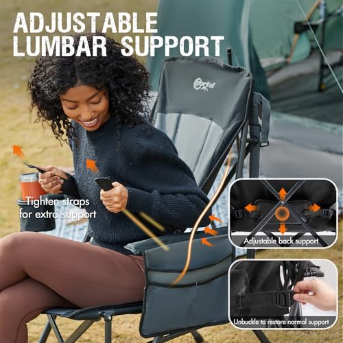 Portal Camping Chair with Lumbar Support for Adults Folding Portable High Back Oversized, 400LBS - color: Black