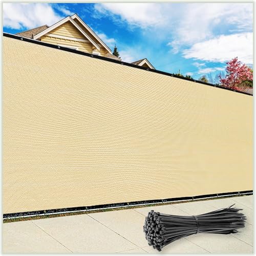 ColourTree Customized Size Fence Screen Privacy Screen Beige 8' x 9' - Commercial Grade 170 GSM - Heavy Duty - 3 Years Warranty - Cable Zip Ties Included - color: Beige, size: 8' x 9' Custom Made Size