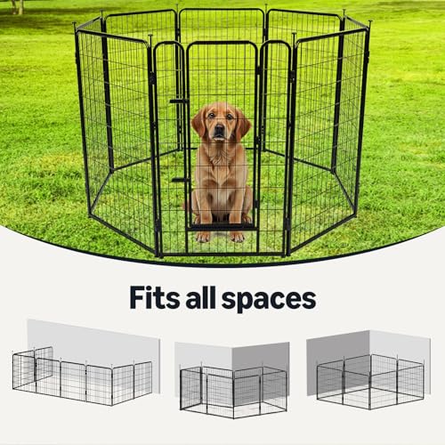 Amazon Basics Dog Playpen, 8 Panels Metal Fence with Door, Foldable for Indoor and Outdoor Use, Suitable for Small to Medium Sized Dogs, 42 Inch Height, Black - style: 8pcs-42"