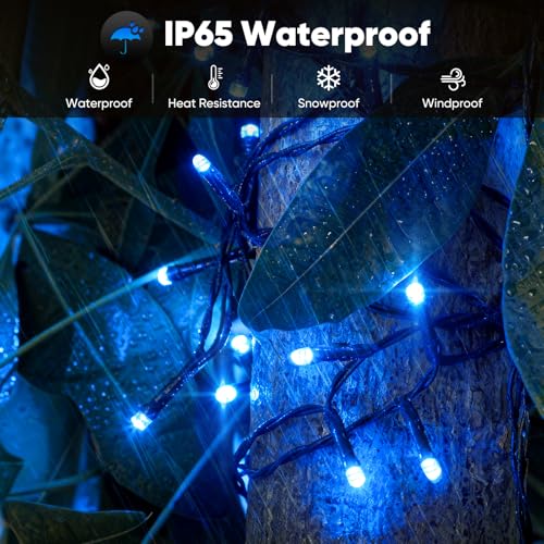 Brightever Solar String Lights for Outside, 2-Pack Total 92FT 240 LED Solar Powered Fairy Lights IP65 Waterproof, Outdoor String Light for Patio, Yard, Tree, Balcony, Garden Decorations, Blue - color: Blue, size: 2-Pack（46FT 120LED）