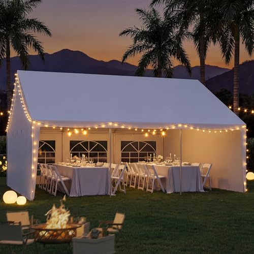 LAUSAINT HOME 20x20 Party Tent, Heavy Duty Waterproof Canopy with Removable Sidewalls & Roll-Up Door, Large White Event Shelter with Steel Frame for Wedding, Backyard, BBQ, Camping, for 25–50 People - size: 20x20