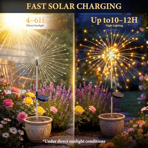 Solar Firework Lights Outdoor 4 Pack, 120LED Solar Starburst Garden Lights with 8 Modes, Waterproof Decorative Sparkle Light for Backyard, Garden, Patio & Lawn Landscape - Gifts for Women Mom - size: 4 Pack