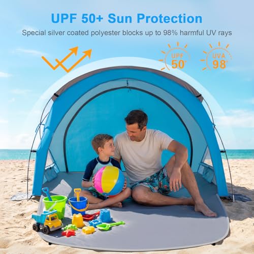 Gorich Beach Tent Sun Shelter with UPF50+ UV Protection for 1-2/3/4-5/6-7 Person, Lightweight & Portable Beach Shade Canopy with 2 Zippered Doors, Easy Setup Family Beach Umbrella - color: Skyblue, size: 2 Person