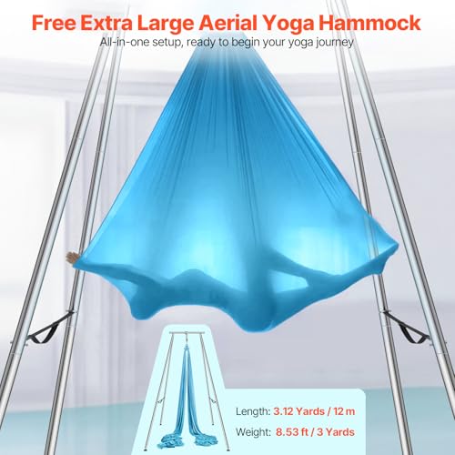 VEVOR Yoga Stand Frame, Max 441-551 lbs Load Swing Stand, Triangular Structure Aerial Rig, Aerial Silk Stands with Yoga Hammock, Standard & Height-Adjustable Version - color: Blue, style: Standard Version