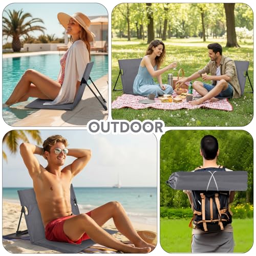 Jetec Foldable Floor Backrest Chair Portable Camping Chair with Storage Bag Light Weight Lazy Seat for Indoor Outdoor Bed Ground Park Lawn Concerts Beach Hiking - color: Grey, size: X-Large