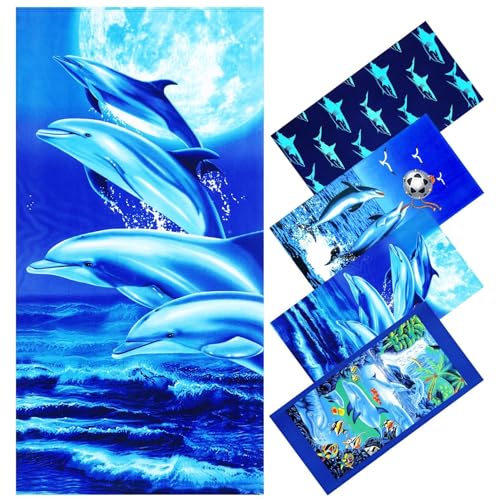 Genovega Oversized Terry Beach Towel 36 x 72 in Soft Extra Large Big Pool Swim Towels for Adults XL Clearance Big Travel Blanket Cruise Vacation Accessories Essentials Lounge Chair Cover Dolphin Sea - color: Blue Dolphin Sea Terry