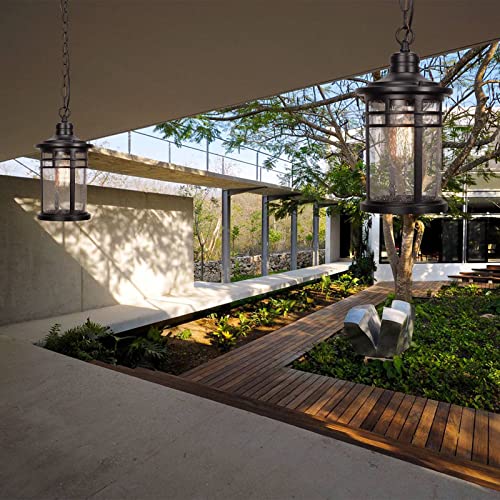 Darkaway Outdoor Pendant Lights for Porch, Outdoor Chandelier Hanging Porch Lights Ceiling Mount Aluminum with Seeded Glass for Front Porch Gazebo Patio (Medium, Black) - color: Black, size: Medium Size