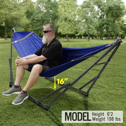 Tranquillo Universal Hammock 600 lbs Capacity, Instant 20s Foldable Hammock Stand, 3-Year Warranty Hammock with Stand, 2 Person Camping Hammock Revolutionary Portable, No Screws, Premium, Blue - color: 1. Blue