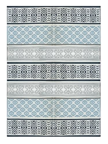 Outdoor Plastic Patio Rugs – 6x9, Grey, Teal, Durable and Affordable Multipurpose Woven Plastic Straw Recycled All-Weather and Waterproof Rug Reversible Camper Mats 7018 - color: Grey, Teal, size: 6' x 9' (Rectangular)