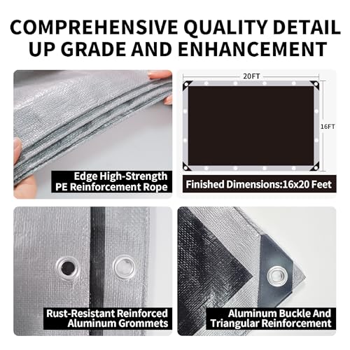 Tarp Heavy Duty 16x20ft Waterproof Tarps,10mil Uv Resistant,Multipurpose Silver/Black Tarps for Cars,Camping,Roof,Ship,Garden.by-MVPNET - color: Silver/Black, size: 16x20