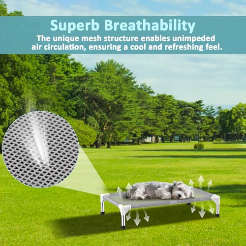 Elevated Dog Bed with Teslin Cooling Fabric - Lightweight Dog Cot for Small/Medium Dogs, Waterproof & Washable Breathable Mesh, Raised Pet Bed for Indoor Outdoor Use, Anti-Slip, Easy to Clean - size: (M-)-Gray