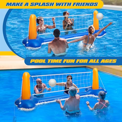 118" Pool Volleyball Net Set for Inground & Above Ground Pools | Complete Pool Game Kit with Water Volleyball, Pump & Adjustable Net, Outdoor Summer Pool Toys for Adults & Family, Pool Party Gift 2026