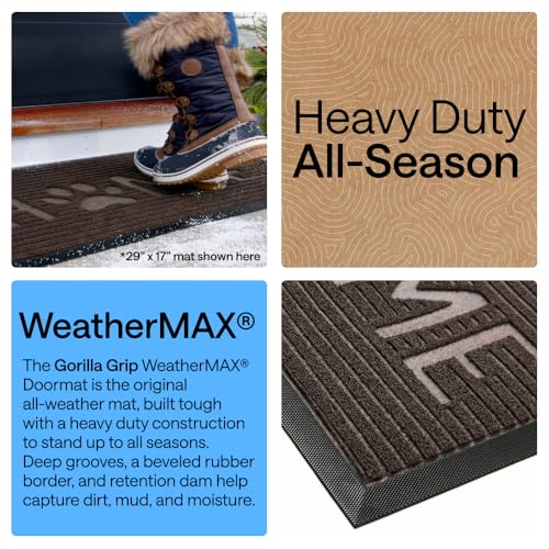 GORILLA GRIP 100% Waterproof All-Season WeatherMAX Doormat, 47x35, US Designed Natural Rubber, Stain and Fade Resistant, Low Profile Indoor Outdoor Door Mats, Easy Clean Patio Mat, Espresso Home Paw - color: Espresso Home Paw, size: 47" X 35"