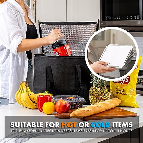 Carrywell (Not Made In China) Insulated Reusable Grocery Bags 2-Pack, Catering and Delivery Bag For Hot and Cold Food, Collapsible Thermal Tote For Doordash - color: Black, size: 2 pack, style: XL Insulated
