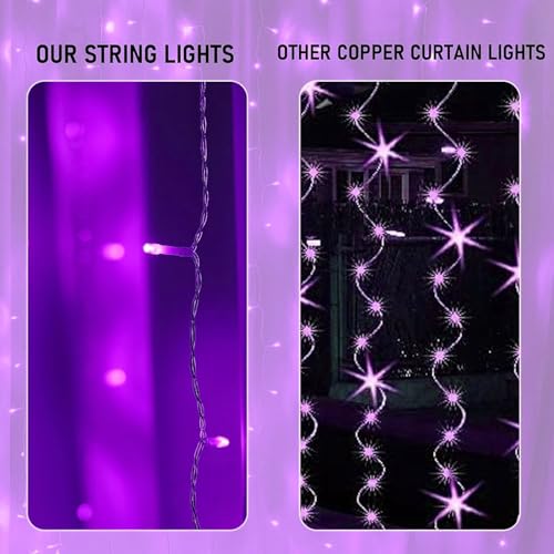 Dazzle Bright 300 LED Christmas Curtain String Lights, Halloween Fairy Lights for Bedroom with 8 Lighting Modes, Waterproof Window Light Party Wedding Garden Wall Decor, Purple - color: Purple