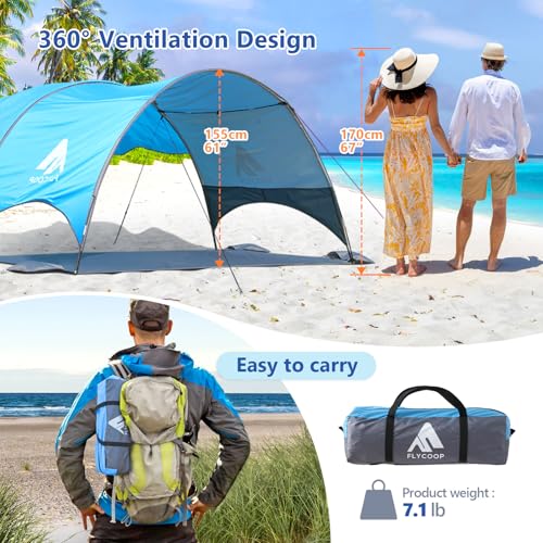 2026 Beach Tent with Floating Shade Sail – Portable & Ventilated Beach Umbrella Canopy with 360° Airflow, Dual Side Pockets & Extra Sun Coverage (3–4 People, 106 * 65 * 62"+75"*98" Sail) - style: 106 * 65 * 62"+75"*98" Sail