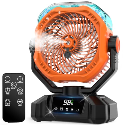Portable Misting Fan, 20000mAh Rechargeable Camping Fan with 360mL Water Tank & LED Lantern, 5 Speed Wind Battery Powered Protable with Mist For Patios, Camping, Travel, Beach - size: 20000mah-misting