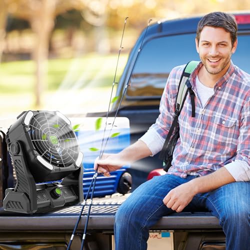 Battery Powered Fan, 20000mAh Coldless Fan Rechargeable Fan Portable,270°Head Rotation Camping Fan with LED Light & Hook,Quiet USB Table Fan Battery Operated Fan Camping Fan for Tents Black X26 - color: X26 Black