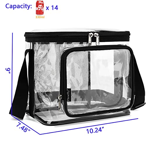 FlowFly Insulated Reusable Lunch Bag Adult Large Lunch Box for Women and Men with Adjustable Shoulder Strap,Front Zipper Pocket and Dual Large Mesh Side Pockets, Clear - color: Clear