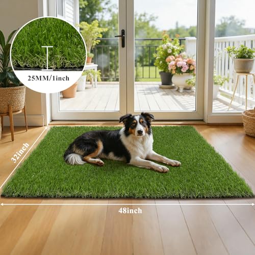 HEBE Fake Grass Pee Pad for Dogs 32"x48", Artificial Grass Turf for Indoor Outdoor Potty Training, Washable Dog Potty Grass Mat with Drainage Holes, Reusable Non-Slip Pet Potty Pad - size: 32''x48'
