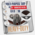 8x8 Heavy Duty Tarp, 10 Mil Thick, Waterproof, Tear & Fade Resistant, High Durability, UV Treated, Grommets Every 18 Inches. (Silver/Brown - Reversible) (8x8) - size: 8x8
