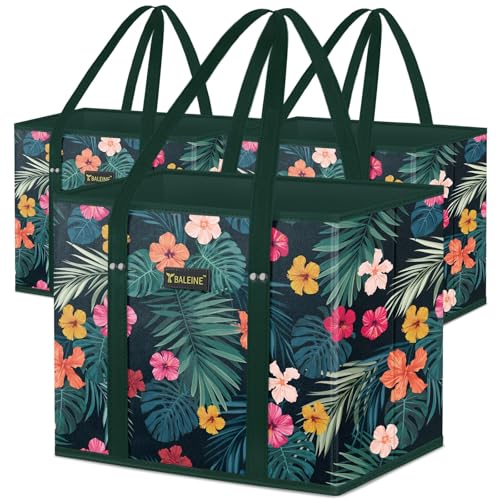 BALEINE 3Pk Reusable Grocery Bags, Foldable Shopping Bags for Groceries with Reinforced Bottom & Handles (Blossom Season) - color: Blossom Season, size: 3 Pack