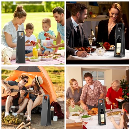RYDDOY Wine Gift Bag, Reusable Leather Wine Tote Carrier, Single Bottle Champagne Beer Gift Bags Carrier for Birthday, Wedding, Picnic Party, Christmas festival Gifts (Black) - color: B-Black-16.1×3.5×3.5