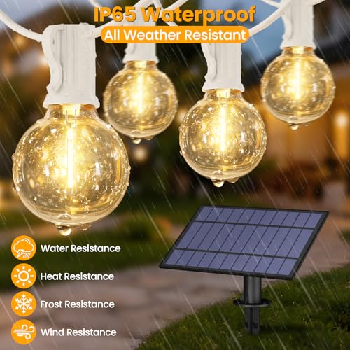 Mlambert 25FT Solar Powered String Lights Outdoor, Waterproof Solar Patio Light String with 10+1 Shatterproof LED G40 Bulbs for Backyard Garden-White - color: White