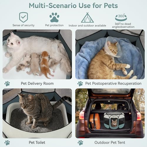 Siedihit Dog Cat Playpen, Puppy Pet Playpen Indoor for Small Dog Crate Tent Cage Outdoor, Portable Pop Up Dogs Enclosure Kennel with Carrying Case for Dogs/Cats/Rabbits(Grey, Small - color: Grey