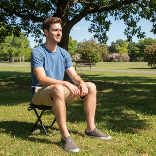 11.8" Foldable Backpack Stool Carbon Steel Collapsible Portable Pocket Chair Thickened Folding Camp Stool 350lbs for Adults Hiking Purse Stools, Black - color: Black